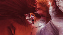 Walking Into Lower Antelope Canyon, Arizona, US. In The Heart Of Lower Antelope Calyon