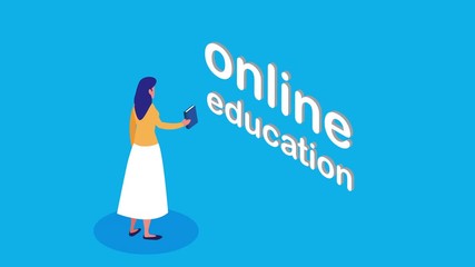 Wall Mural - education online with female student using ebook