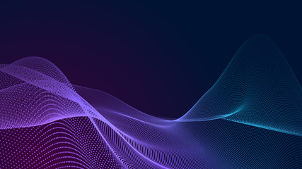 Wall Mural - Dot blue purple wave line light gradient dark background. Abstract  technology big data digital background. 3d rendering.