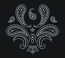 Rhinestone Applique Ornament Design For T-shirt Or Blouse Hot-fix Transfer. Abstract Beautiful Glitter Applique Rhinestone Motif. Paisley Rhinestud.