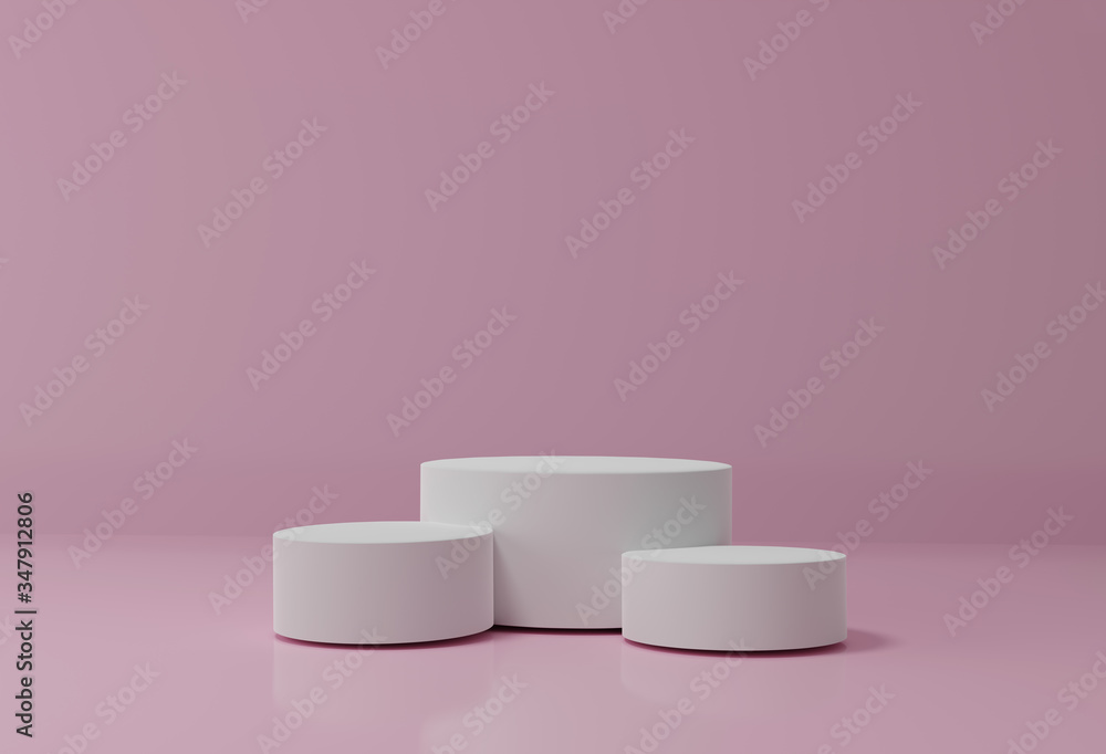 3d rendered illustration. pink minimal scene , podiumfor cosmetic product presentation. Abstract background with geometric podium platform in pastel colors. Template for design, presentation, advertis - obrazy, fototapety, plakaty 
