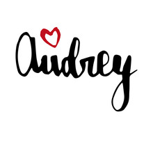 Female Name Drawn By Brush. Hand Drawn Vector Girl Name Audrey.