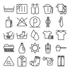 Poster - water drops and Textile care icon set, line style