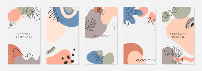 Wall Mural - set of editable insta story templates with copy space for text.modern vector layouts with hand drawn