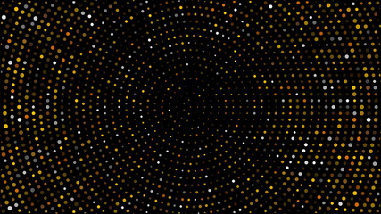 Leinwandbilder - Gold and silver halftone black background. Vector golden glitter circle with dotted sparkles or halftone shine pattern texture black background. Golden circles, dots pattern, vector, grunge.