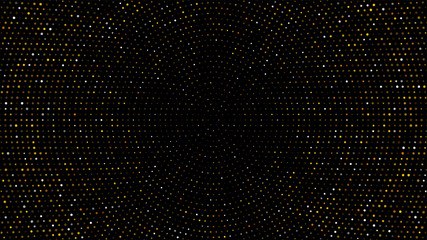 Leinwandbilder - Gold and silver halftone black background. Vector golden glitter circle with dotted sparkles or halftone shine pattern texture black background. Golden circles, dots pattern, vector, grunge.