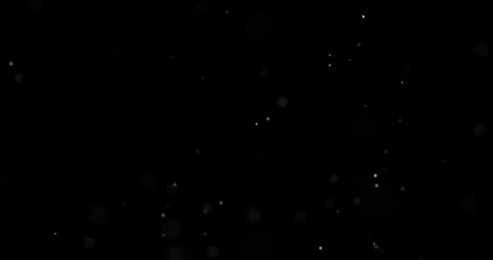 Poster - Dust particles on black background, seamless 3D effect. Abstract dust particles with white light bokeh, snow glare and flare sparkles