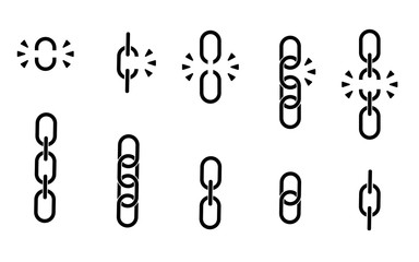 Aufkleber - Set of chains. Black broken, torn chain. Vector illustration
