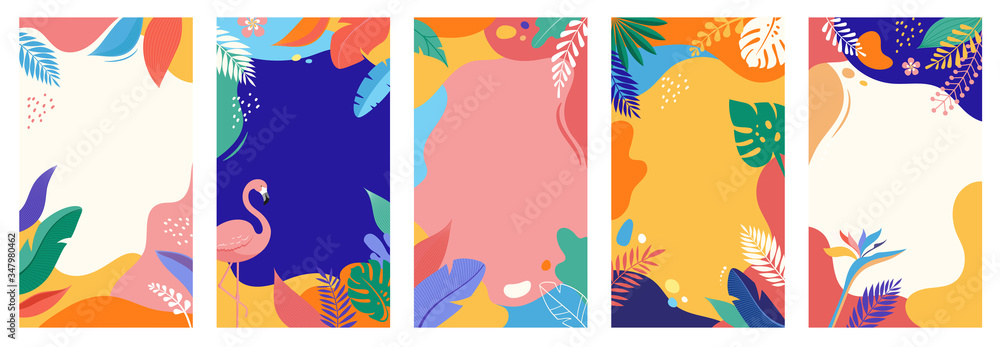 Collection of abstract background designs, summer sale, social media promotional content. Vector illustration - obrazy, fototapety, plakaty 