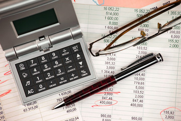 Items for business on bright colors in the office on the table