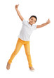 © Pixel-Shot - Little African-American boy dancing against white background