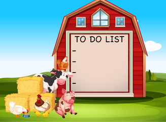 Wall Mural - Farm scene with to do list sign on the barn