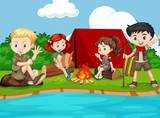 Fototapeta  - Group of children camping