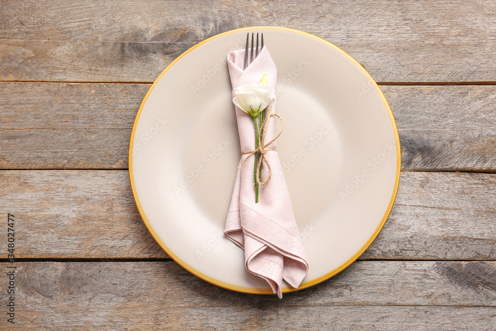 Beautiful table setting on wooden background