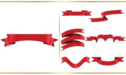 Red glossy ribbon vector banners set. Ribbons collection. Vector Design Illustration