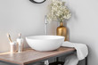 canvas print picture - Interior of bathroom with fresh flowers