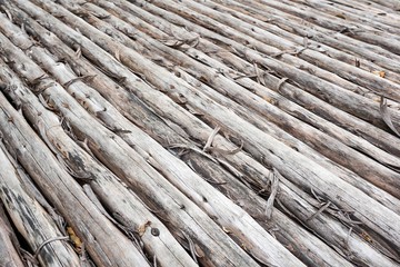  old wood log floor in garden