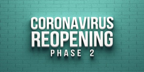 Covid-19 Coronavirus Reopening Phase 2 banner. 3D rendering illustration