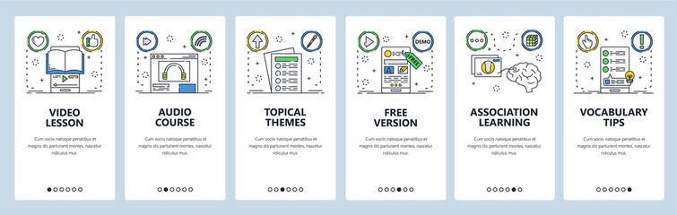 Wall Mural - learning website and mobile app onboarding screens vector template