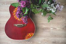 Guitar In Spring Flowers. Lilac