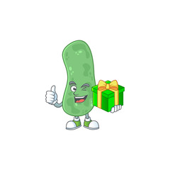 Poster - Smiley enterobacteriaceae cartoon character holding a gift box