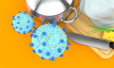 Canvas Print - Virus with kitchen pot and cooking hat