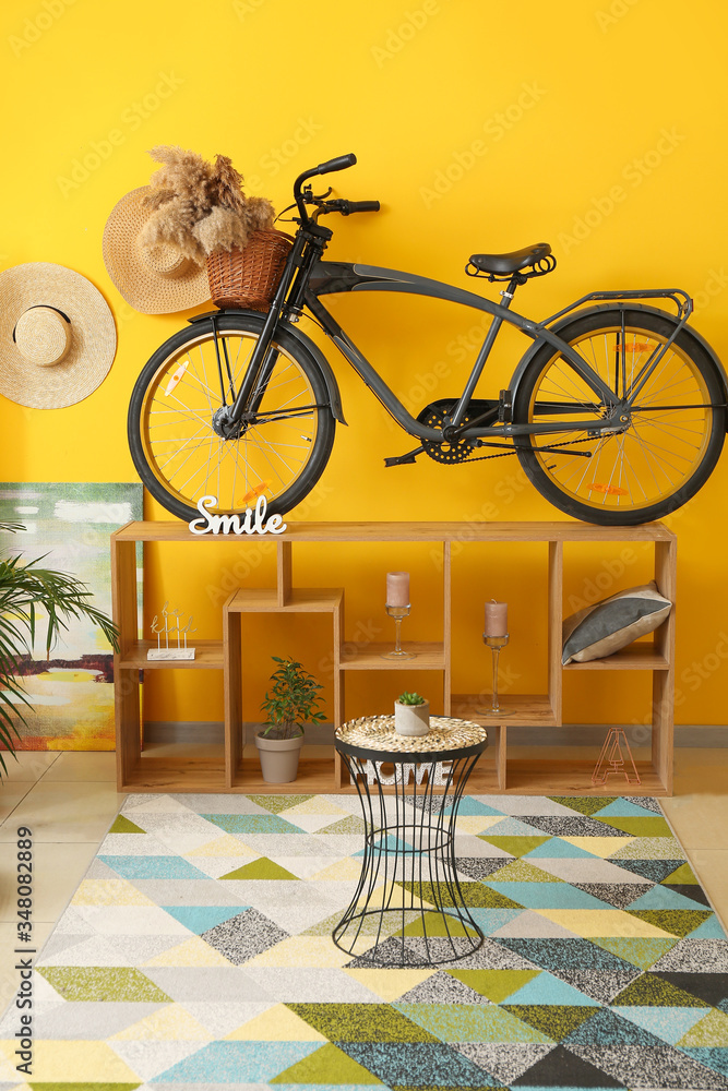 Interior of modern room with bicycle