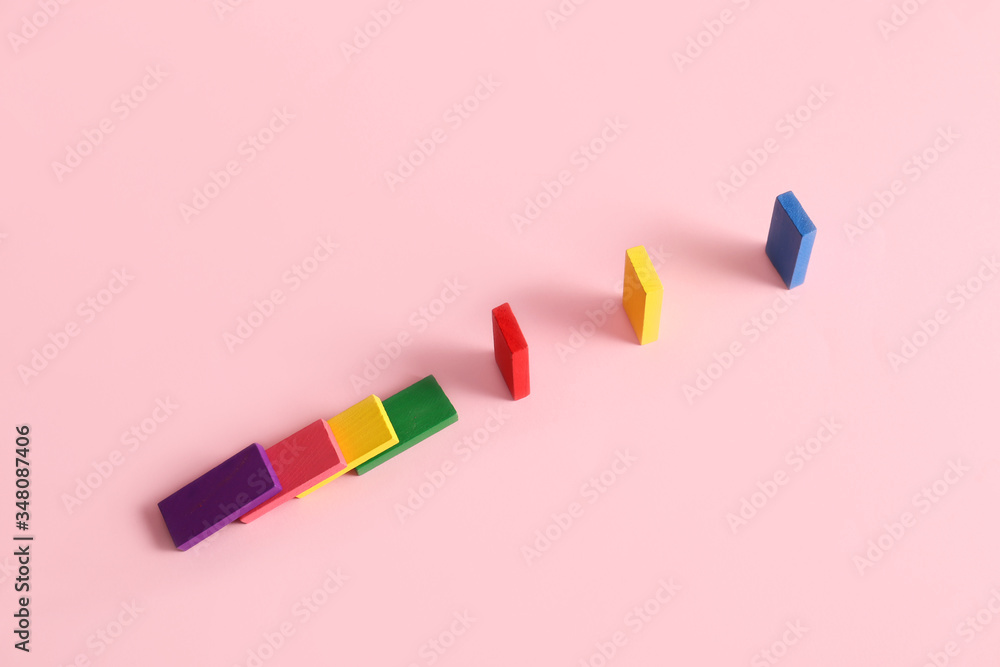 Blocks on color background. Concept of social distance