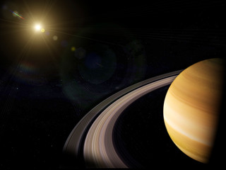 Wall Mural - saturn with bright rings in space