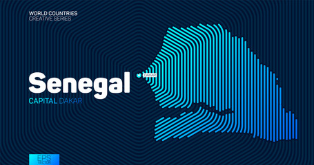 Wall Mural - abstract map of senegal with hexagon lines
