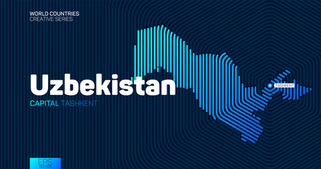 Poster - Abstract map of Uzbekistan with hexagon lines