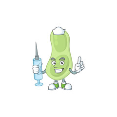 Wall Mural - Friendly Nurse staphylococcus pneumoniae mascot design style using syringe