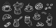 Set of coffee in retro style drawing with chalk on chalkboard background.