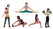 © AyaLinesDesign - Big set different girls silhouette go in for sports do exercises in the gym