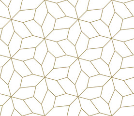 Seamless pattern with abstract geometric line texture, gold on white background. Light modern simple wallpaper, bright tile backdrop, monochrome graphic element