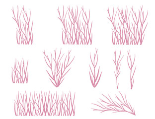 Sticker - Set of pink coral seaweeds silhouettes flat vector illustration isolated on white background