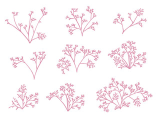 Wall Mural - set of pink coral seaweeds silhouettes flat vector illustration isolated on white background