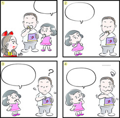 Children four grid comic blank speech bubble