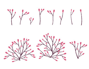 Wall Mural - set of brown coral seaweeds silhouettes flat vector illustration isolated on white background