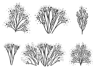Wall Mural - Set of black coral seaweeds silhouettes flat vector illustration isolated on white background