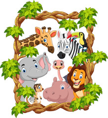 Wall Mural - Cartoon collection happy zoo animals 