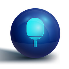 Blue Racket for playing table tennis icon isolated on white background. Blue circle button. Vector