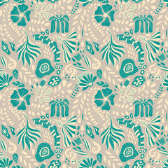 Poster - Vector Seamless Floral Pattern with Fantastic Flowers.