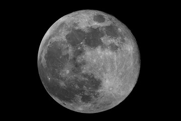 Wall Mural - closeup to the full phase super moon, isolated in the black space, with no star and some creaters in