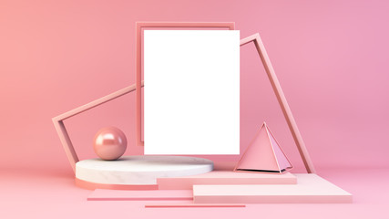 White poster on geometric pink stage