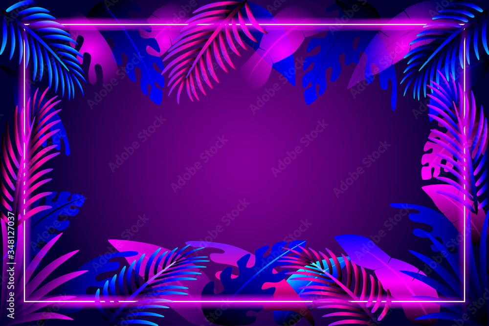 Abstract leaves background with neon frame free vector Stock Vector ...