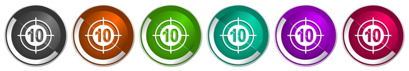 Leinwandbilder - Target icon set, silver metallic chrome border vector web buttons in 6 colors options for webdesign
