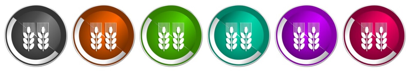 Aufkleber - Agricultural icon set, silver metallic chrome border vector web buttons in 6 colors options for webdesign.