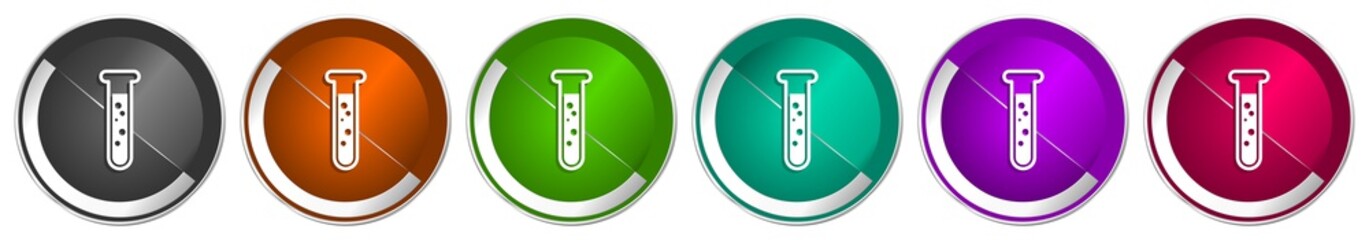 Poster - Science, laboratory, chemistry icon set, silver metallic chrome border vector web buttons in 6 colors options for webdesign
