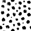 © Katya Lisich - Simple black and white pattern of dots, dashes, spots, brushstroke. Hand illustration, dry brush. Zigzags, spring, circles. Scandinavian style, design for wallpaper, fabric, textile.